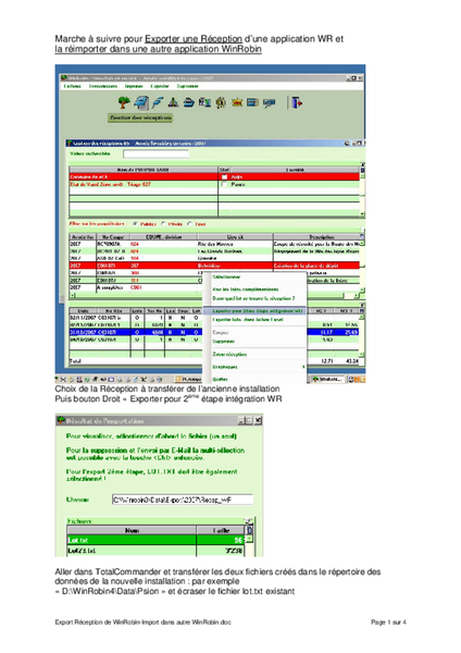 Export d'une réception vers un autre WinRobin